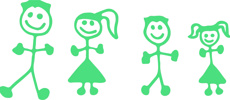 Pegatina de vinilo de una familia: padre, madre, hijo e hija
